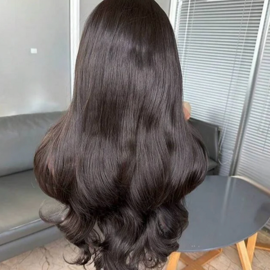 Black Curtain Bangs Lace Front Wig (Human Blend)