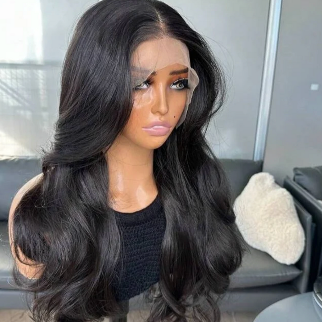 Black Curtain Bangs Lace Front Wig (Human Blend)