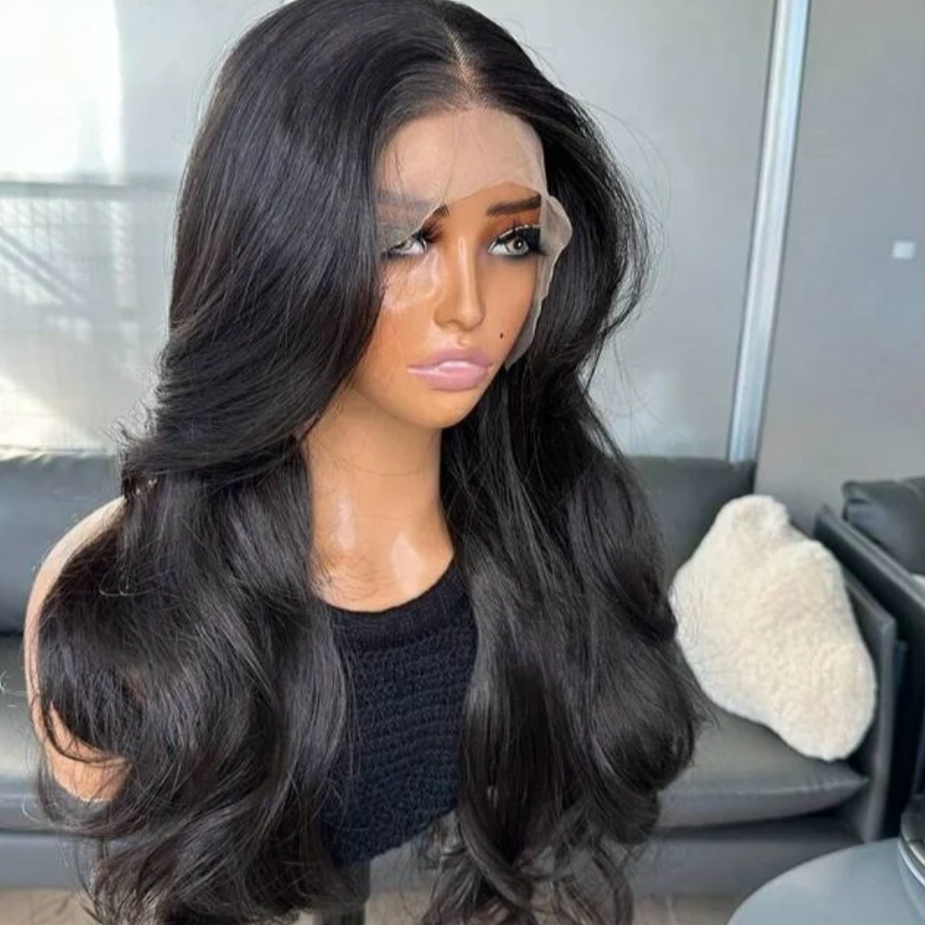 Black Curtain Bangs Lace Front Wig (Human Blend)